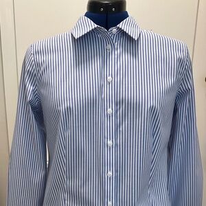 Talbots Ladies Petite Size 12 Blue and White Striped Blouse